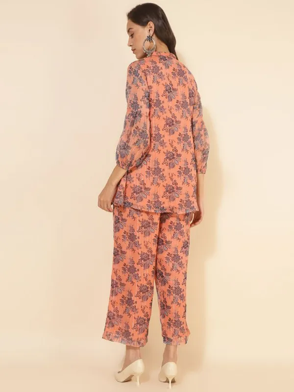 Peach_Chiffon_Lurex_Floral_Print_Tunic_Palazzo_Set