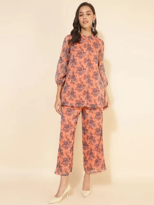 Peach_Chiffon_Lurex_Floral_Print_Tunic_Palazzo_Set