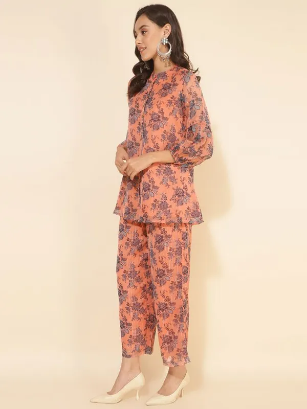 Peach_Chiffon_Lurex_Floral_Print_Tunic_Palazzo_Set
