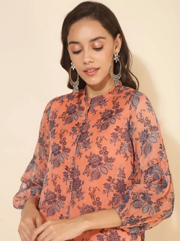 Peach_Chiffon_Lurex_Floral_Print_Tunic_Palazzo_Set