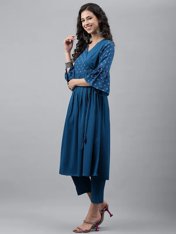 Blue_Crepe_Solid_Angrakha_Kurta_For_Women