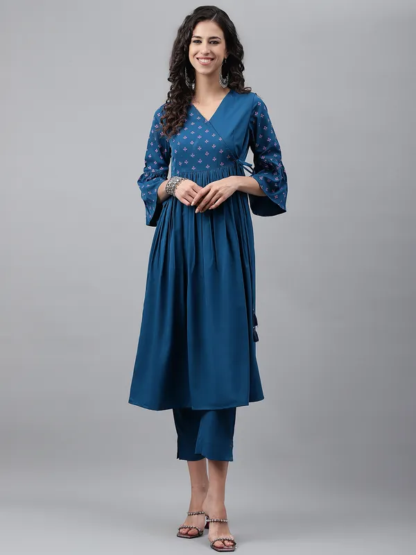 Blue_Crepe_Solid_Angrakha_Kurta_For_Women