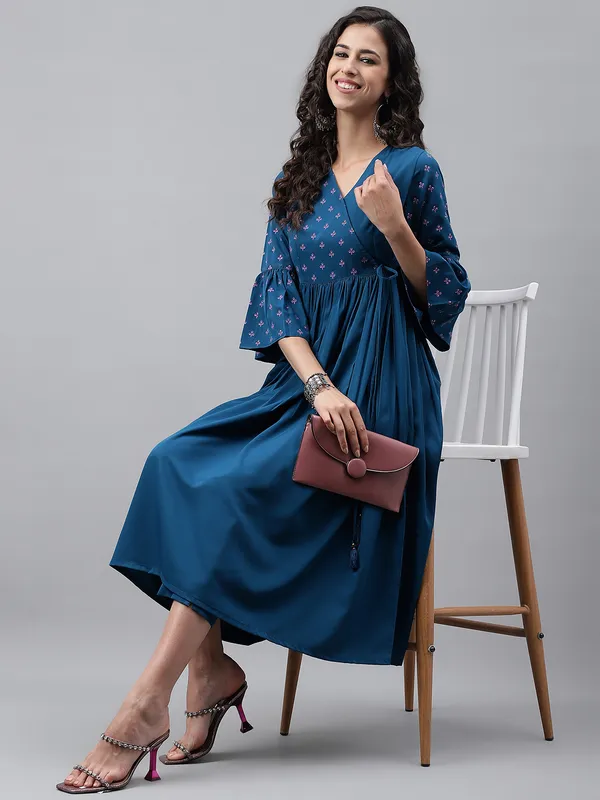 Blue_Crepe_Solid_Angrakha_Kurta_For_Women