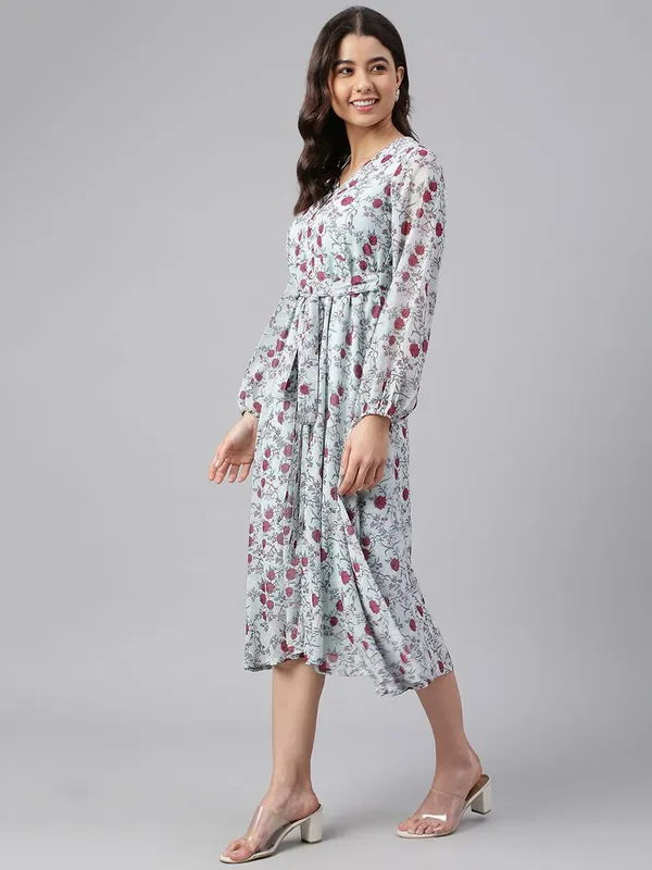 Sea_Green_Georgette_Floral_Print_A-line_Western_Dress