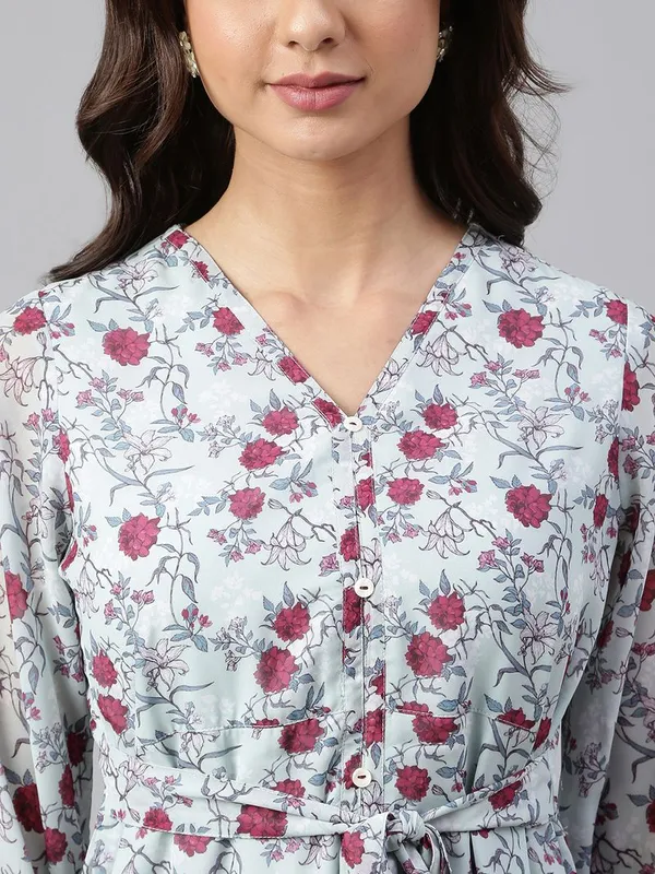 Sea_Green_Georgette_Floral_Print_A-line_Western_Dress