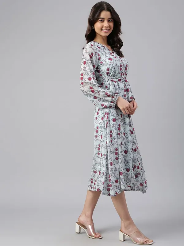 Sea_Green_Georgette_Floral_Print_A-line_Western_Dress