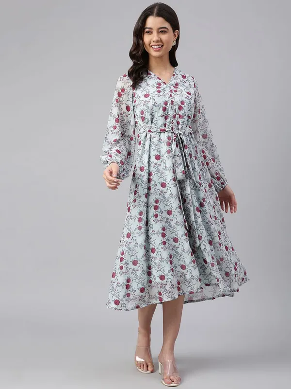 Sea_Green_Georgette_Floral_Print_A-line_Western_Dress