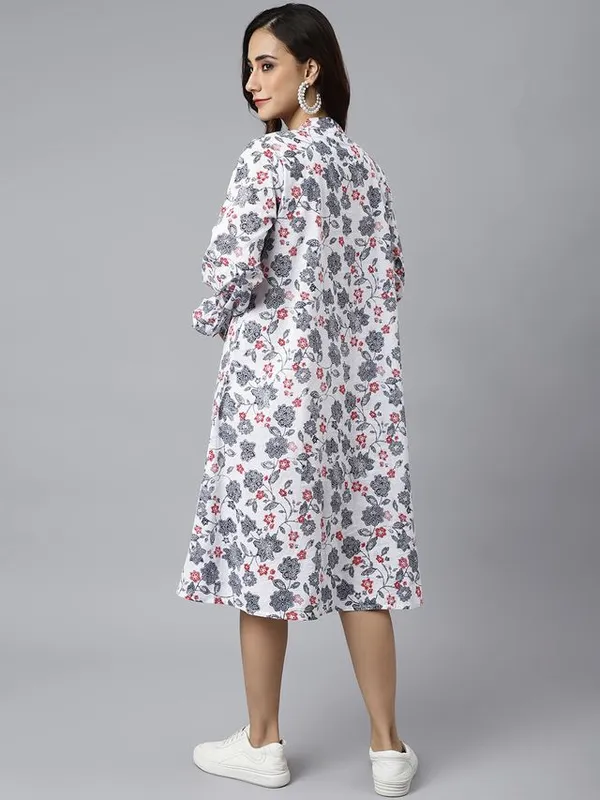 White_Cotton_Floral_Print_Flared_Western_Dress