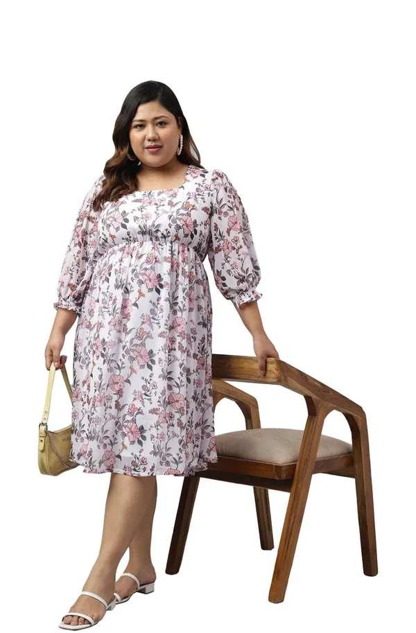 White_Georgette_Floral_Printed_Flared_Ethnic_Dress