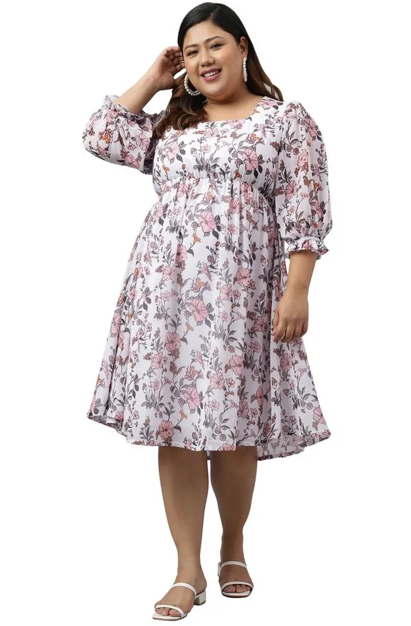 White_Georgette_Floral_Printed_Flared_Ethnic_Dress