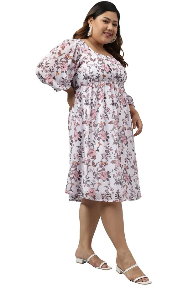 White_Georgette_Floral_Printed_Flared_Ethnic_Dress