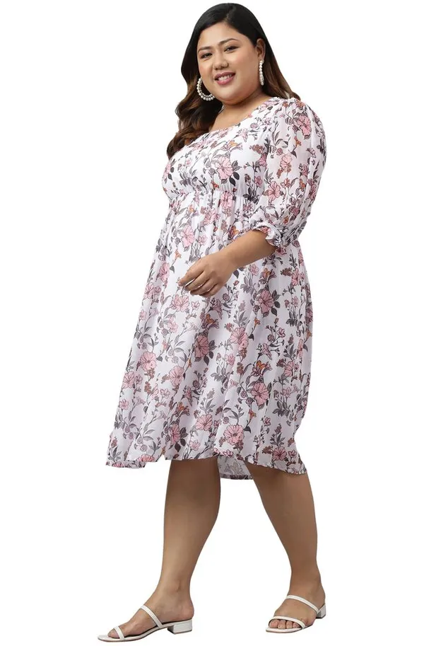 White_Georgette_Floral_Printed_Flared_Ethnic_Dress