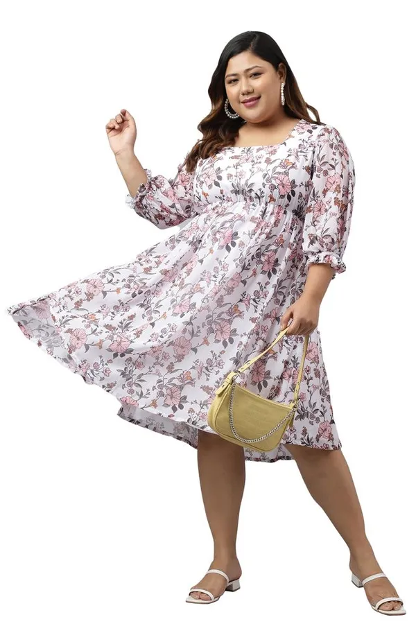 White_Georgette_Floral_Printed_Flared_Ethnic_Dress