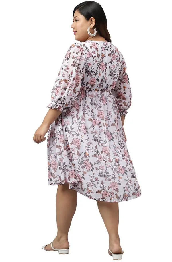 White_Georgette_Floral_Printed_Flared_Ethnic_Dress