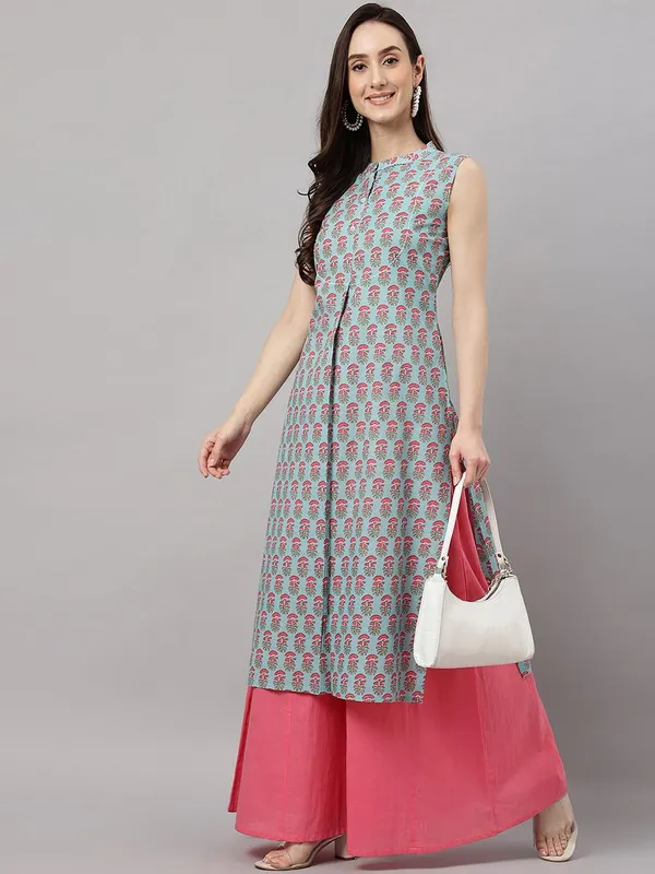 Womens_Aqua_Blue_Cotton_Block_Print_Straight_Kurta