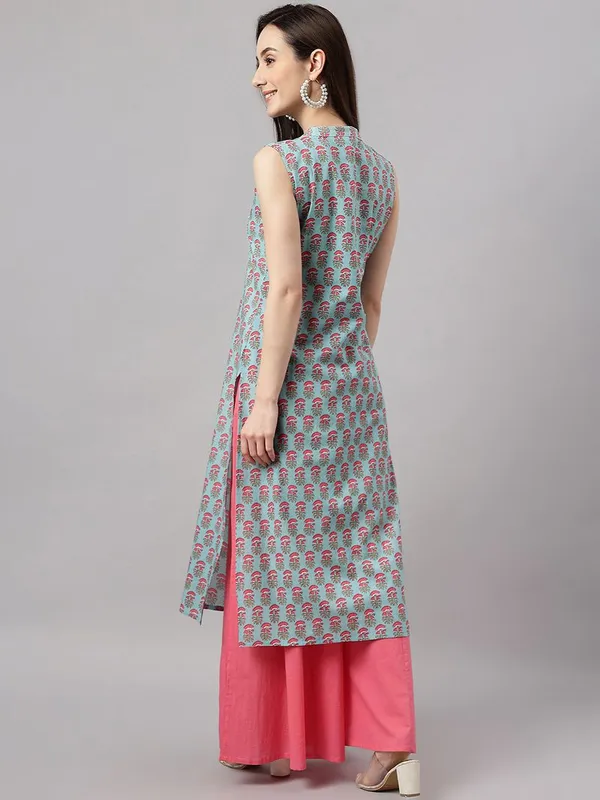 Womens_Aqua_Blue_Cotton_Block_Print_Straight_Kurta