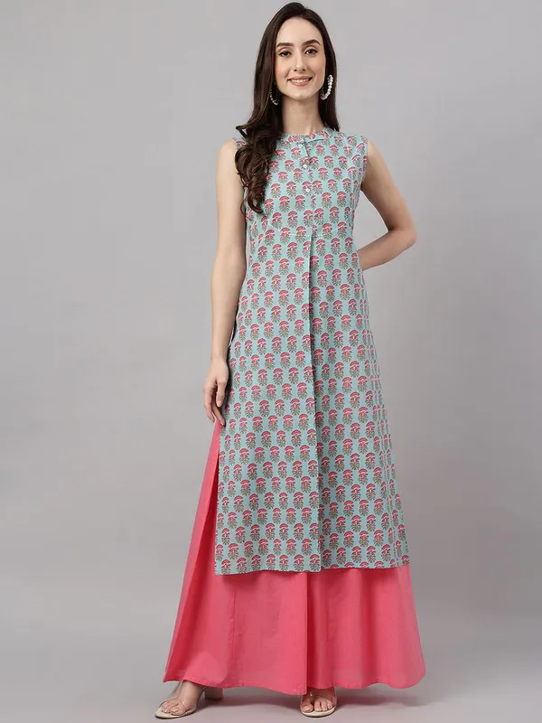 Womens_Aqua_Blue_Cotton_Block_Print_Straight_Kurta