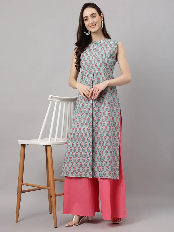 Womens_Aqua_Blue_Cotton_Block_Print_Straight_Kurta