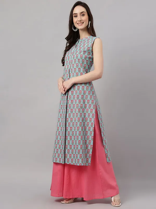 Womens_Aqua_Blue_Cotton_Block_Print_Straight_Kurta
