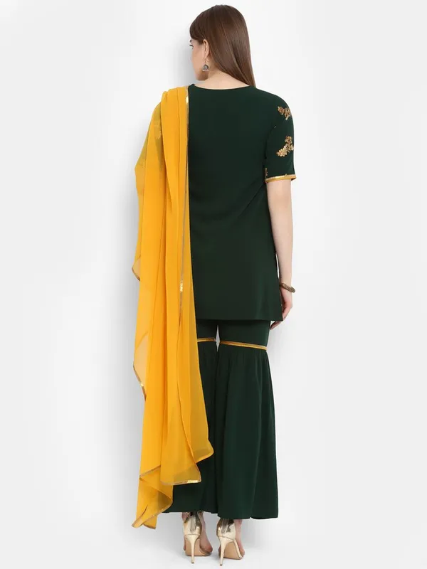 Womens_Dark_Green_Poly_Crepe_Gold_Print_Kurti_with_Sharara_and_Dupatta