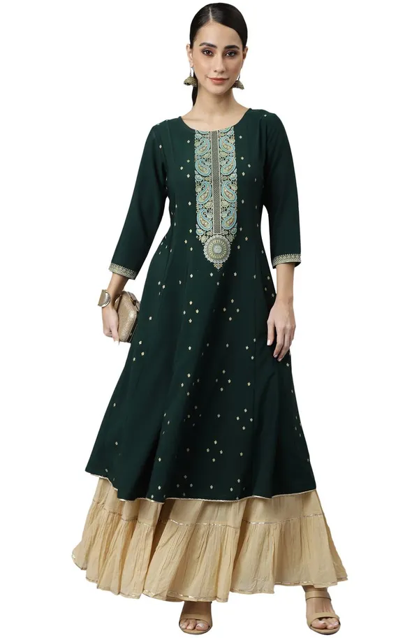 Womens_Green_Crepe_Foil_Print_Straight_Kurta