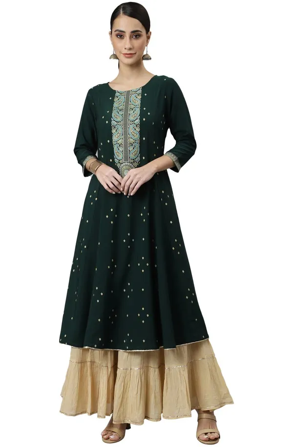 Womens_Green_Crepe_Foil_Print_Straight_Kurta