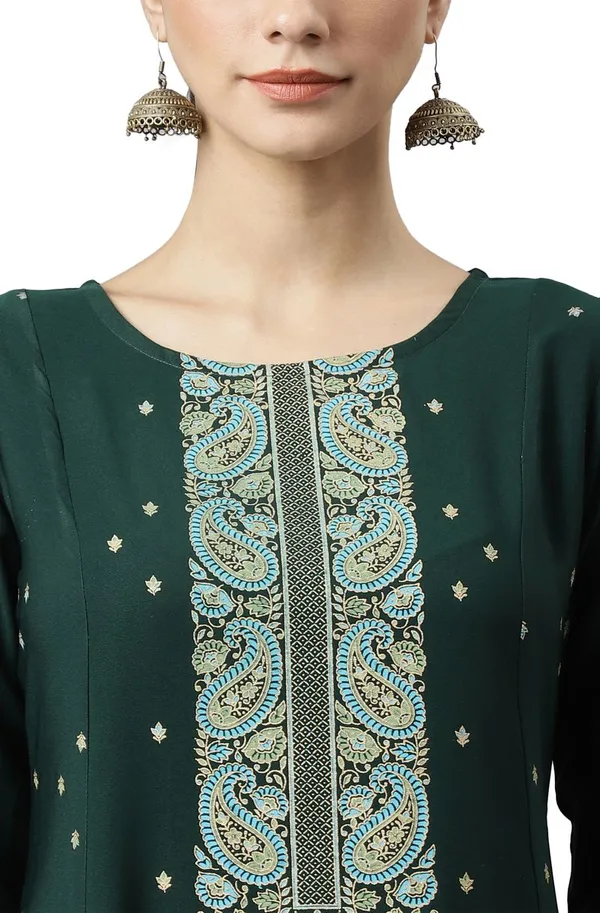 Womens_Green_Crepe_Foil_Print_Straight_Kurta