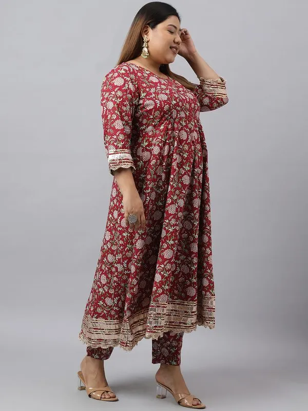 Womens_Maroon_Cotton_Floral_Block_Printed_Kurta_with_Pant_and_Dupatta