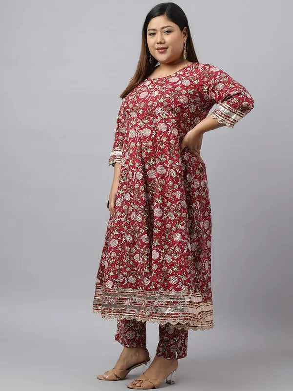 Womens_Maroon_Cotton_Floral_Block_Printed_Kurta_with_Pant_and_Dupatta