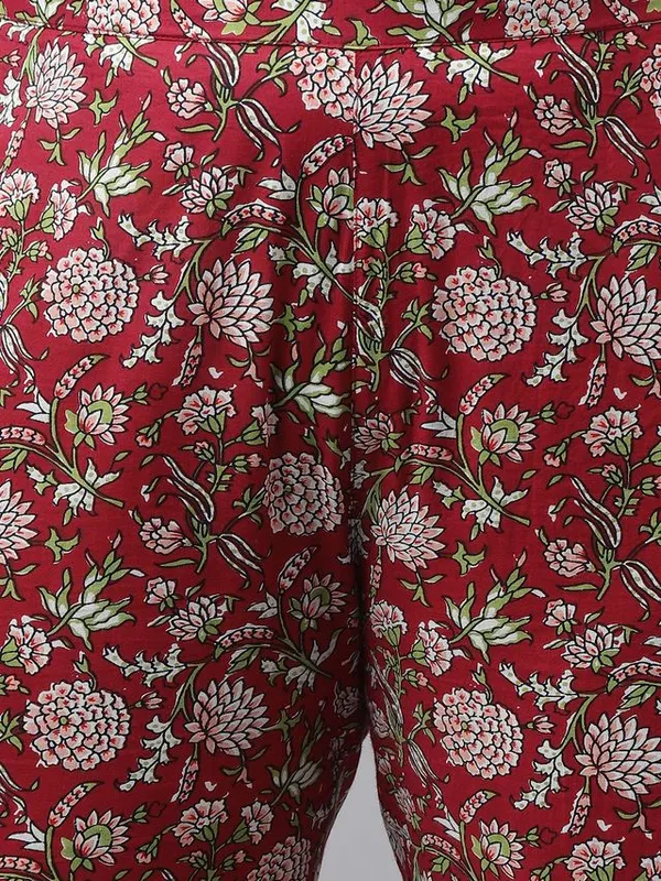 Womens_Maroon_Cotton_Floral_Block_Printed_Kurta_with_Pant_and_Dupatta