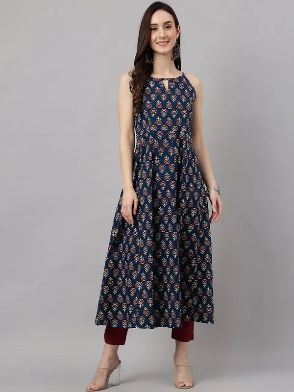 Womens_Navy_Blue_Cotton_Botanical_Print_Anarkali_Kurta