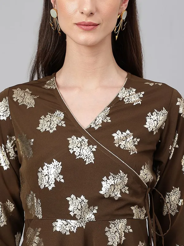 Womens_Olive_Crepe_Foil_Print_Angrakha_Kurta