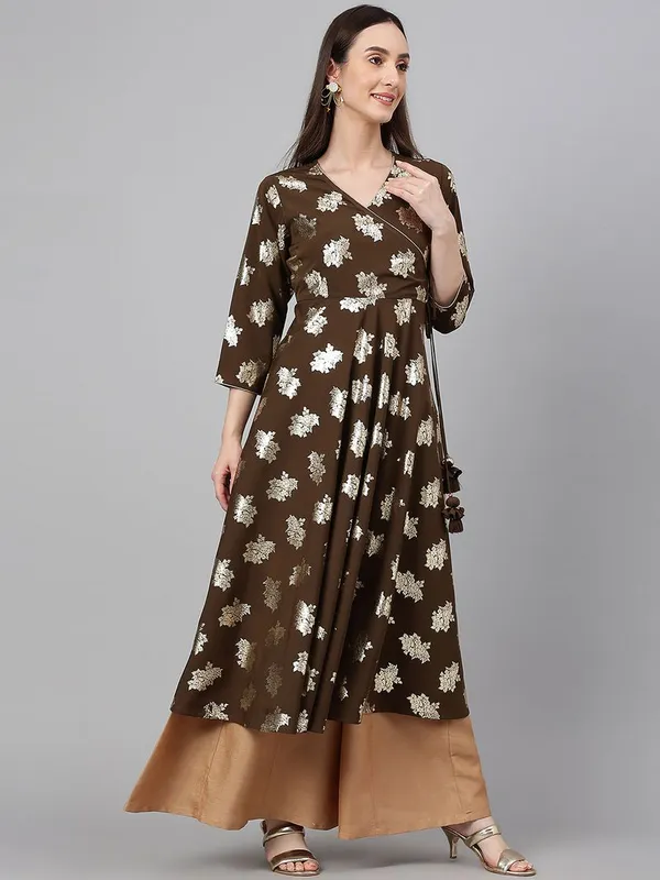 Womens_Olive_Crepe_Foil_Print_Angrakha_Kurta