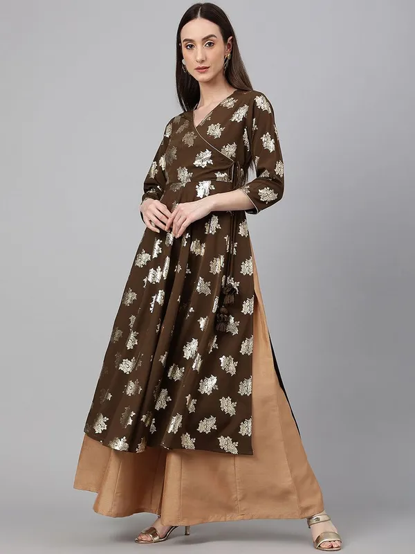 Womens_Olive_Crepe_Foil_Print_Angrakha_Kurta