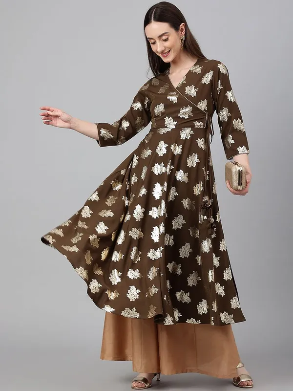 Womens_Olive_Crepe_Foil_Print_Angrakha_Kurta