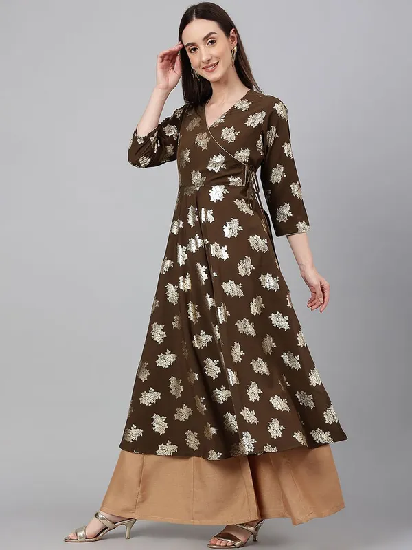 Womens_Olive_Crepe_Foil_Print_Angrakha_Kurta