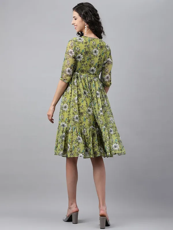 Womens_Olive_Green_Chiffon_Lurex_Floral_Printed_Flared_Dress