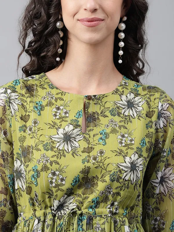 Womens_Olive_Green_Chiffon_Lurex_Floral_Printed_Flared_Dress
