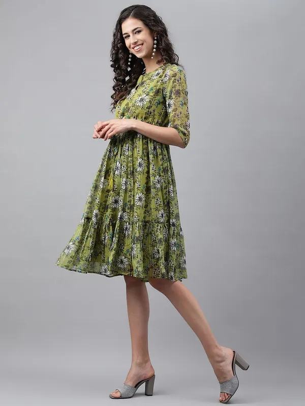 Womens_Olive_Green_Chiffon_Lurex_Floral_Printed_Flared_Dress