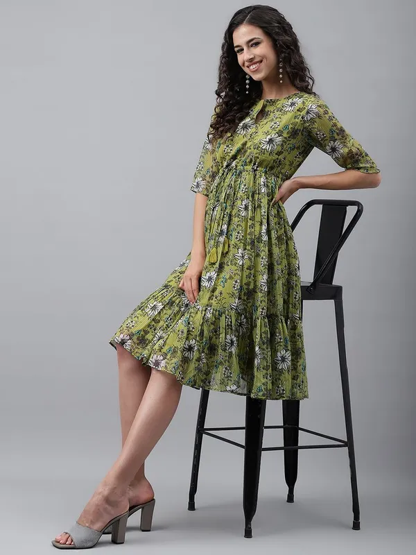 Womens_Olive_Green_Chiffon_Lurex_Floral_Printed_Flared_Dress