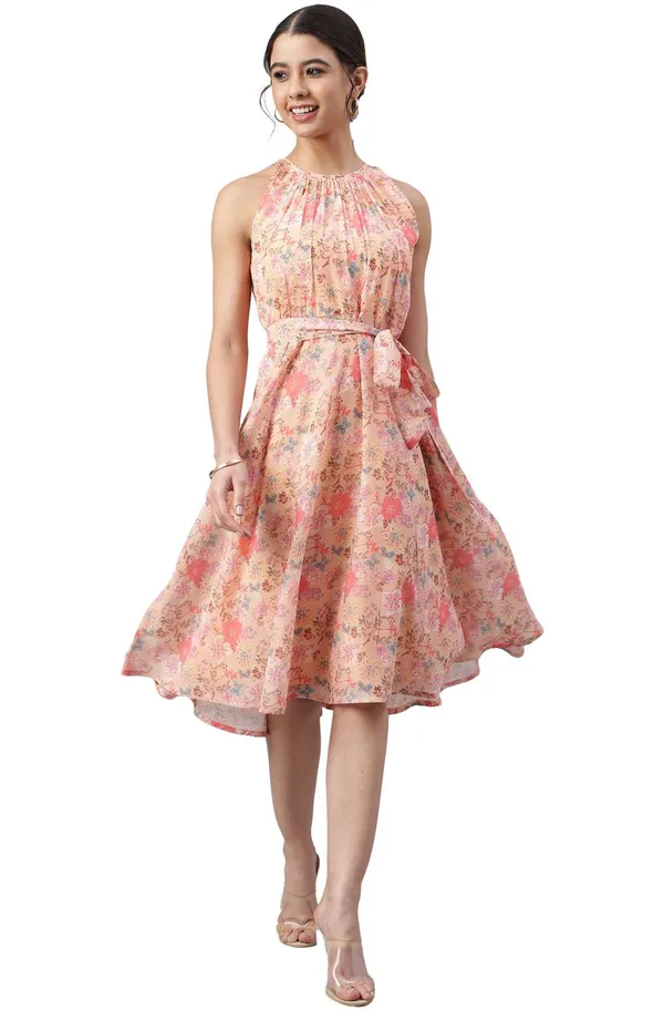 Womens_Peach_Georgette_Floral_Print_A-line_Western_Dress