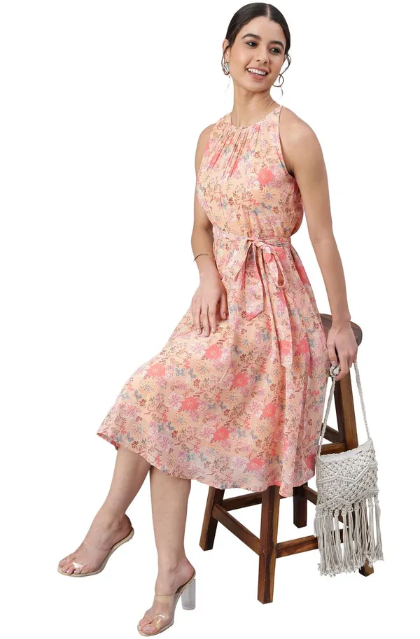 Womens_Peach_Georgette_Floral_Print_A-line_Western_Dress