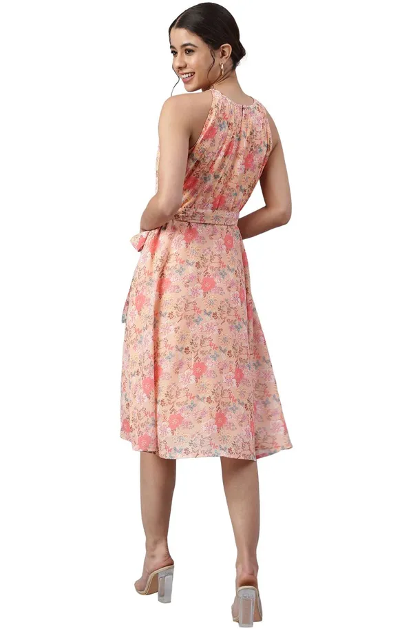Womens_Peach_Georgette_Floral_Print_A-line_Western_Dress