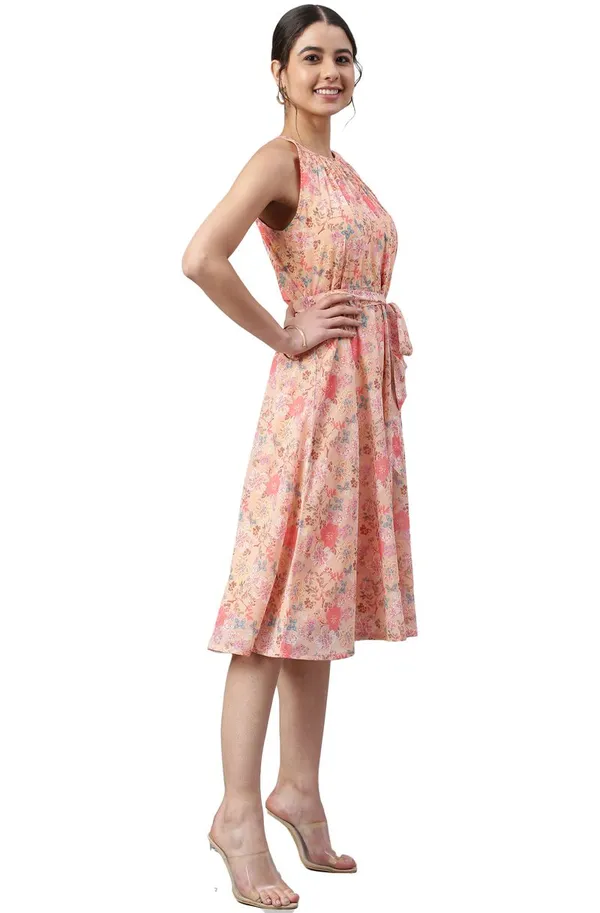 Womens_Peach_Georgette_Floral_Print_A-line_Western_Dress