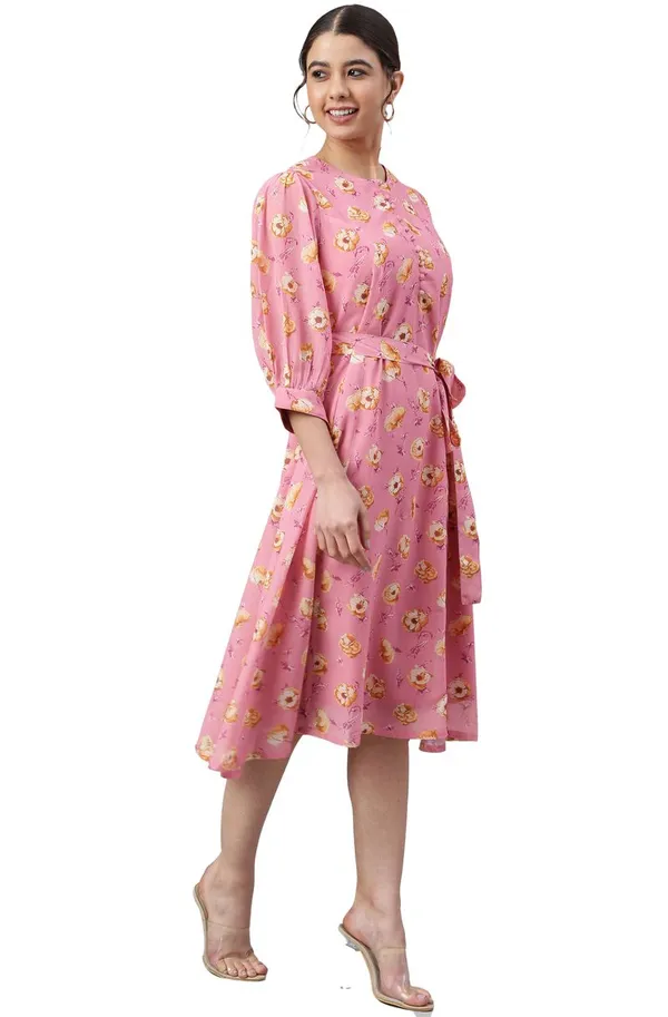 Womens_Pink_Georgette_Floral_Print_A-line_Western_Dress