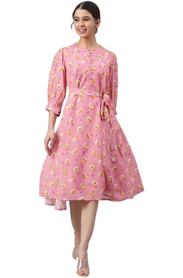 Womens_Pink_Georgette_Floral_Print_A-line_Western_Dress