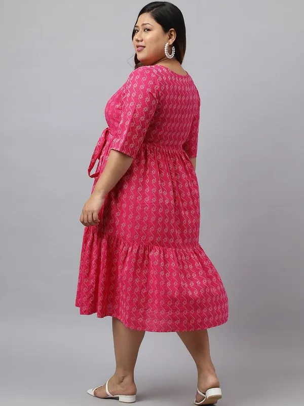 Womens_Pink_Weave_Design_Tie-Up_Western_Dress