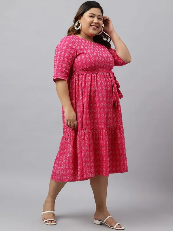 Womens_Pink_Weave_Design_Tie-Up_Western_Dress