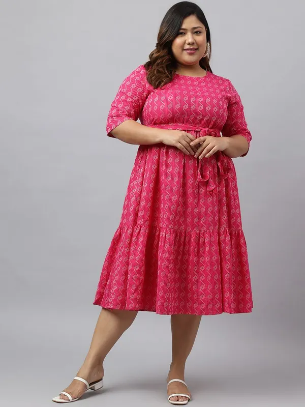 Womens_Pink_Weave_Design_Tie-Up_Western_Dress