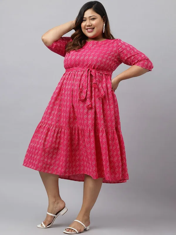 Womens_Pink_Weave_Design_Tie-Up_Western_Dress